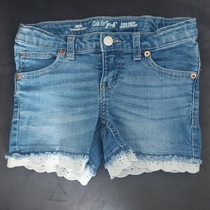 Cat & Jack, size medium 7/8, girl's denim shorts with eyelet hem
